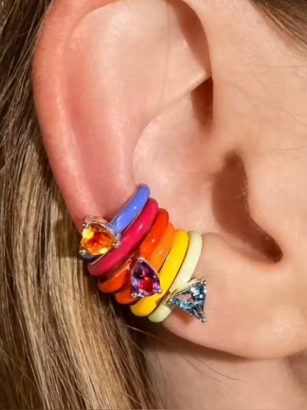 Set of 5 Colorful Rainbow Ear Cuffs w/ small crystals NEW